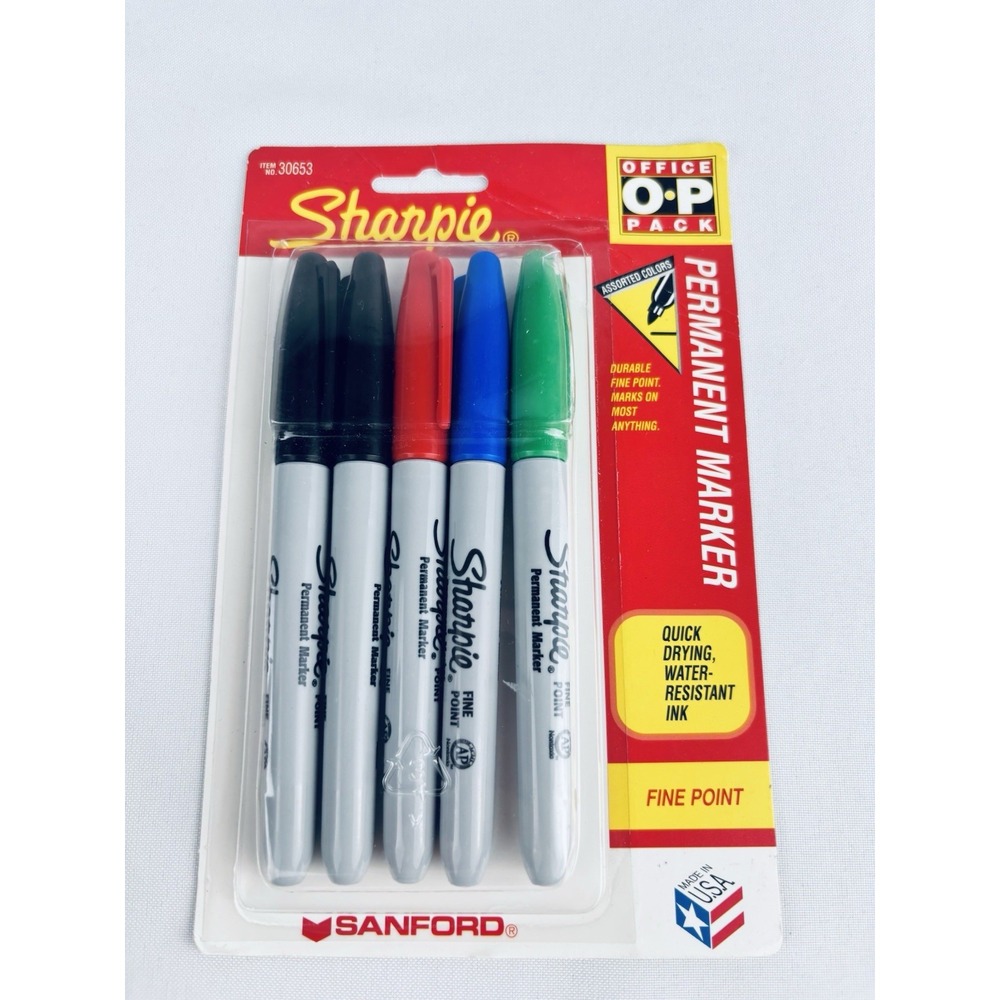 Vintage NOS 1994 5 Count Fine Point Sharpie Sanford Permanent Marker Colors